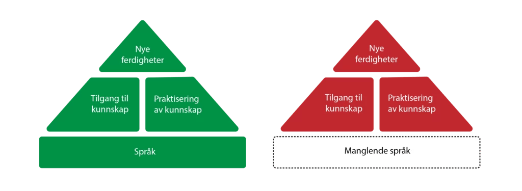 Modell som viser nødvendigheten av språk som fundament for læring.