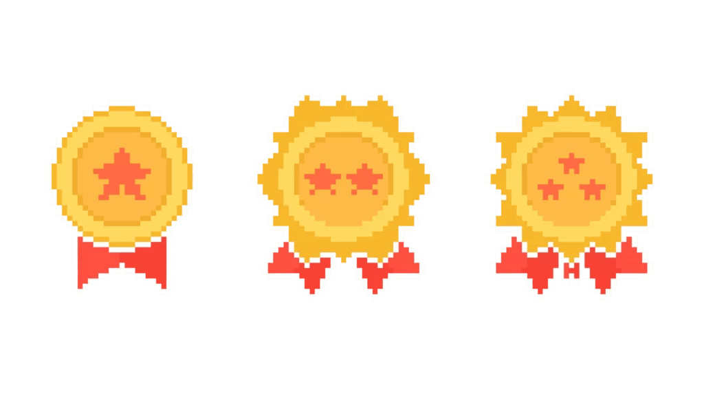 Three badges with stars that shows a gamification feature Capeesh use.