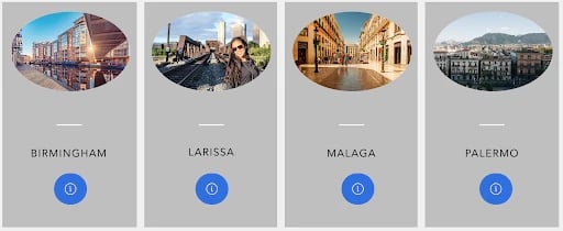Picture of each participating city in Europe: Birmingham, Larissa, Málaga and Palermo. 